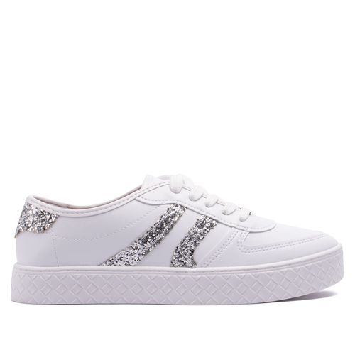 Tênis Feminino Moleca com Detalhes em Glitter Branco/prata