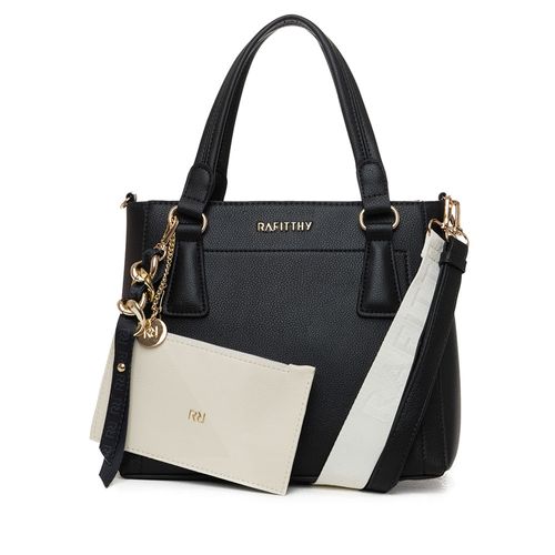 Bolsa Feminina Rafitthy Tote Média com Necessaire e Chaveiro Preta