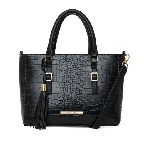 Bolsa Feminina Rafitthy Transversal Média Detalhes Croco Preta