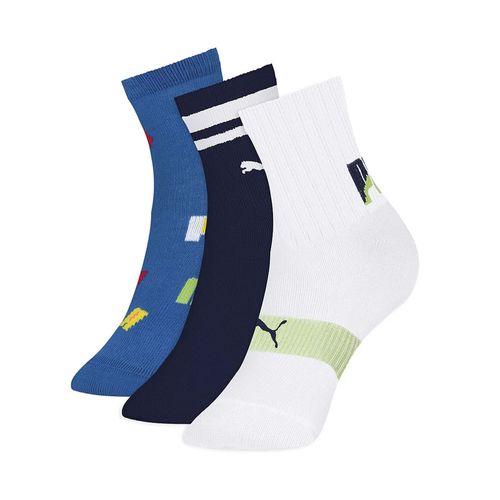 Kit 3 Pares de Meias Infantil Puma de Cano Longo Branco/azul