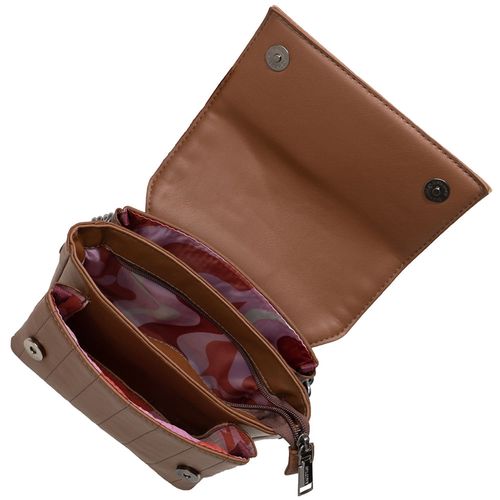 Bolsa Feminina Rafitthy Transversal Pequena Correntes Costuras Cappuccino