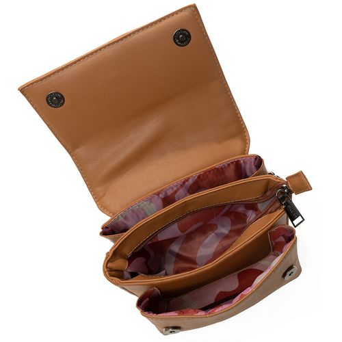 Bolsa Feminina Rafitthy Transversal Pequena Correntes Costuras Caramelo
