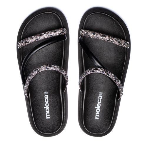Chinelo Feminino Moleca Flatform com Tira de Strass Preto