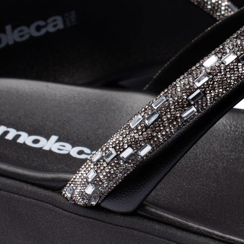 Chinelo Feminino Moleca Flatform com Tira de Strass Preto