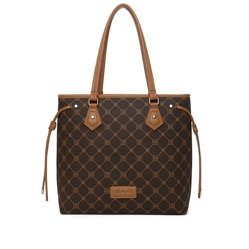 Bolsa Feminina Rafitthy Tote Grande Tiras Monograma Marrom/Caramelo