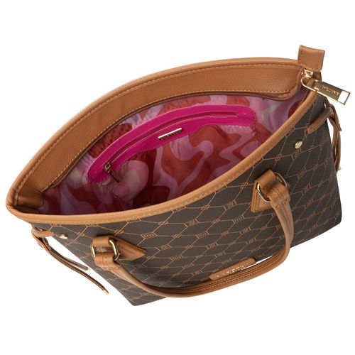 Bolsa Feminina Rafitthy Tote Grande Tiras Monograma Marrom/Caramelo