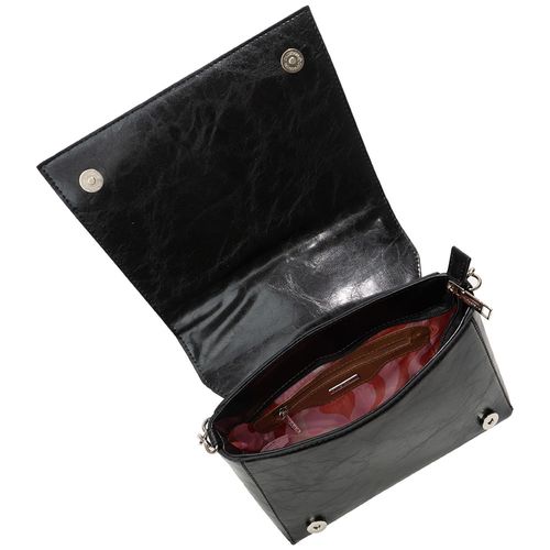 Bolsa Feminina Rafitthy Pequena Transversal Correntes Textura Preta