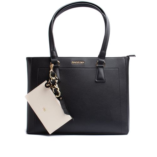 Bolsa Feminina Rafitthy Tote Grande com Porta Documentos e Chaveiro Preta
