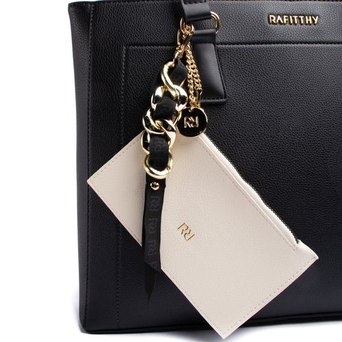 Bolsa Feminina Rafitthy Tote Grande com Porta Documentos e Chaveiro Preta