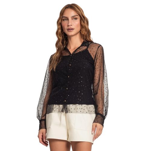 Camisa Feminina Rovitex Endless em Tule Manga Longa Preto