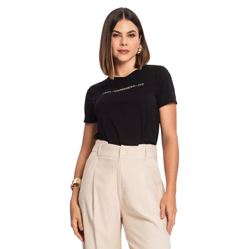 Blusa Feminina Rovitex Manga Curta Hapiness Preto