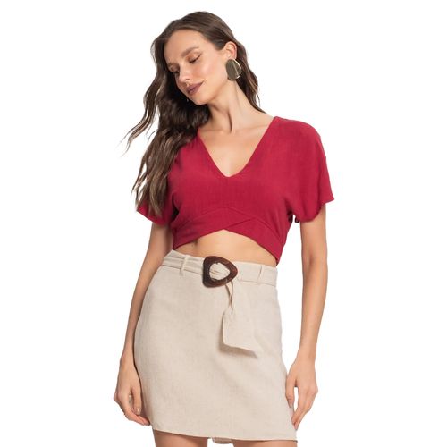 Blusa Cropped Feminina Rovitex Endless em Linho Vermelho