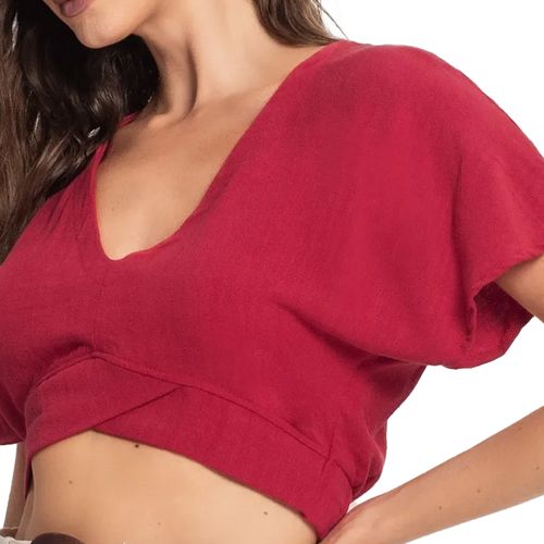 Blusa Cropped Feminina Rovitex Endless em Linho Vermelho