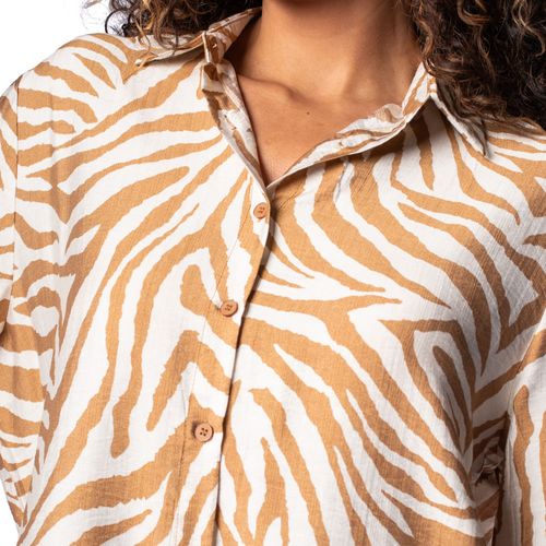 Camisa Feminina Susan Zheng Estampada Animal Print Caqui
