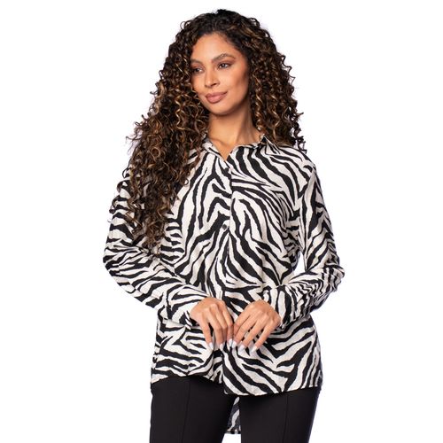 Camisa Feminina Susan Zheng Estampada Animal Print Preta