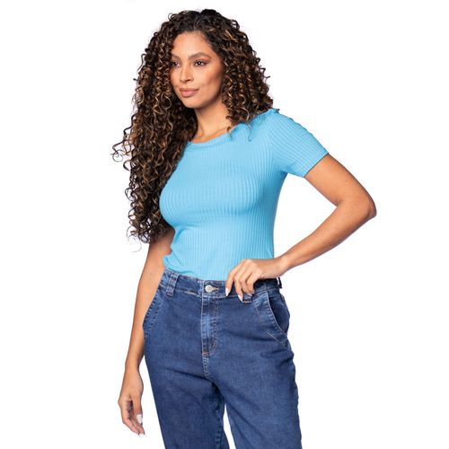 Blusa Feminina Cativa Canelada Decote Canoa Azul
