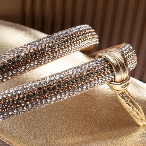 Chinelo Feminino Beira Rio Flatform de Dedo com Strass Dourado