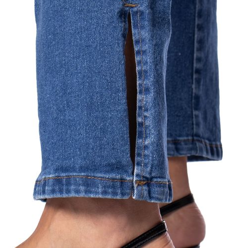Calça Jeans Feminina Sawary Reta Fenda Azul