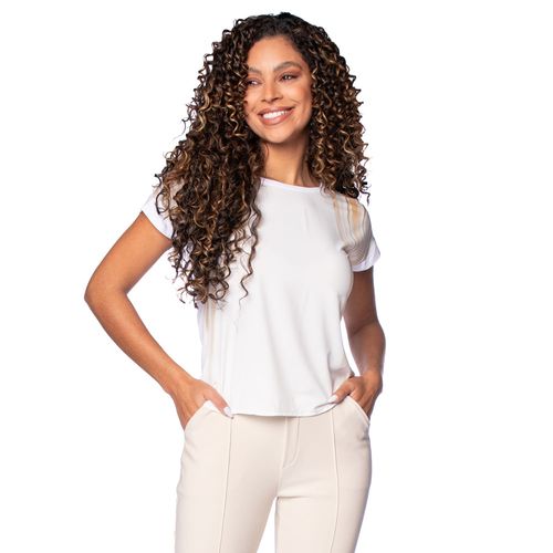 Blusa Feminina Cativa Leve com Listras Branco/Bege
