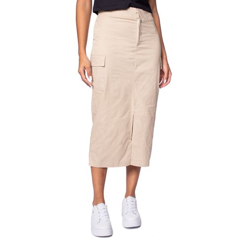 Saia Endless Sarja Feminina Rovitex Midi com Fenda e Bolsos Bege
