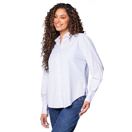 Camisa Feminina Milani Listras de Algodão Branco/Azul