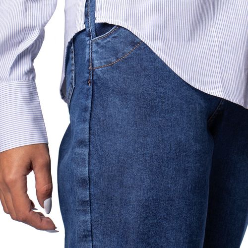 Camisa Feminina Milani Listras de Algodão Branco/Azul