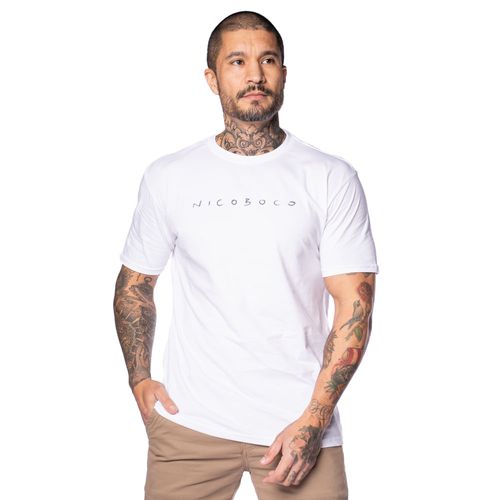 Camiseta Masculina Nico Boco Básica Estampa nas Costas Branca