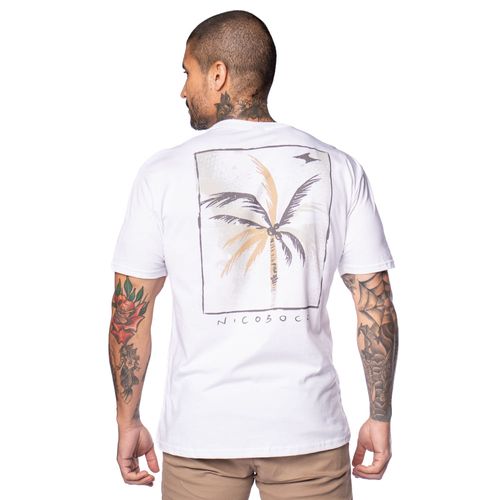 Camiseta Masculina Nico Boco Básica Estampa nas Costas Branca