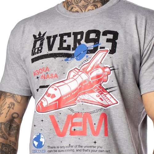 Camiseta Masculina Over Surf Estampa Nasa Cinza