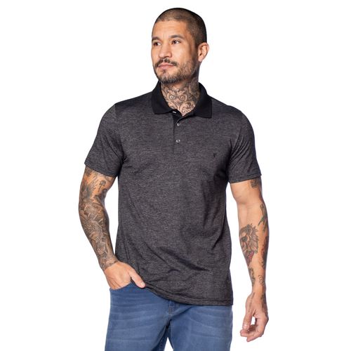 Camisa Polo Masculina Desayner Slim Preto Mescla