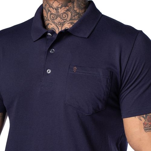Camisa Polo Masculina Desayner Slim Lisa com Bolso Marinho