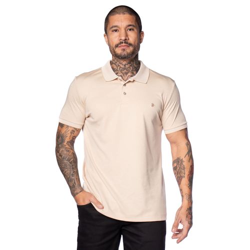 Camisa Polo Masculina Pitt Slim Lisa Bege Claro