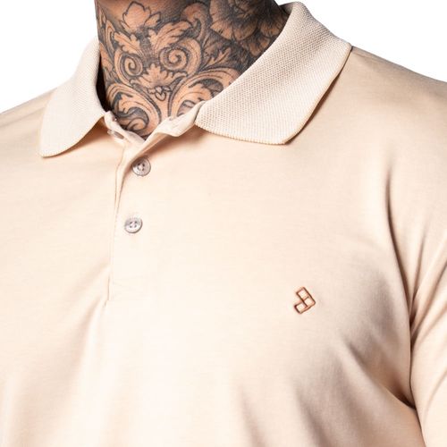 Camisa Polo Masculina Pitt Slim Lisa Bege Claro