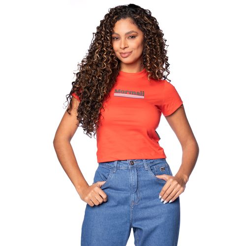 Blusa Feminina Baby Tee Mormaii Cropped Listras Laranja