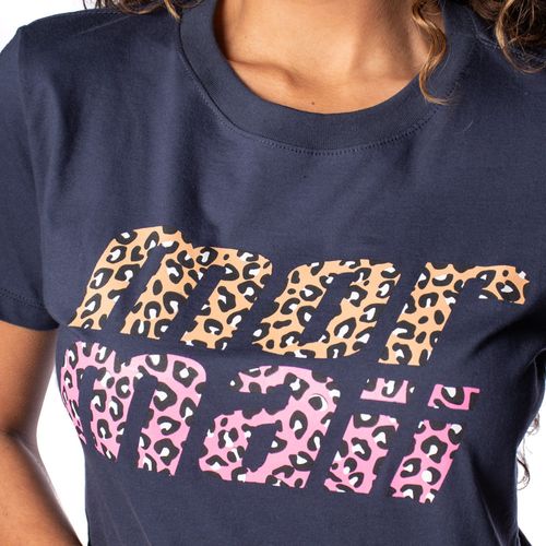 Camiseta Feminina Mormaii Logo Animal Print Marinho