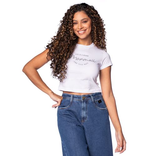 Blusa Feminina Baby Tee Mormaii Cropped Frase Branca