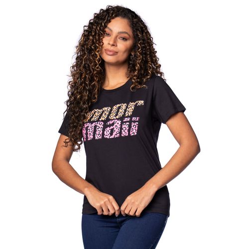 Camiseta Feminina Mormaii Logo Animal Print Preta