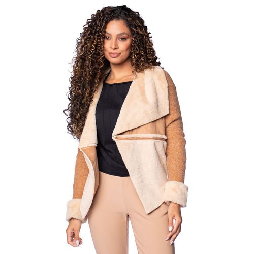 Casaco Feminino Biamar Tricot com Pele Caramelo