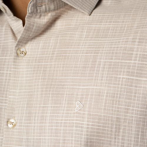 Camisa Masculina Pitt em Algodão Manga Curta Slim Areia