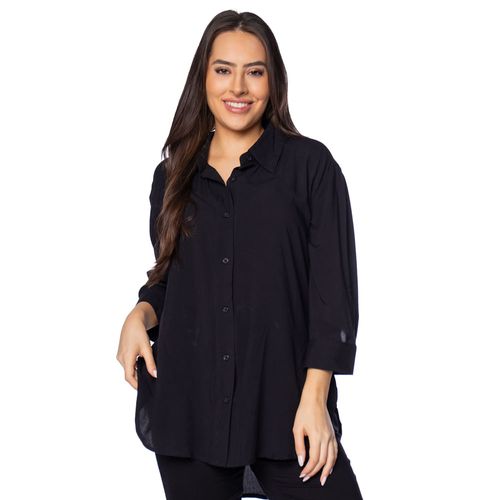 Camisa Feminina The Style Box Alongada em Viscose Preto