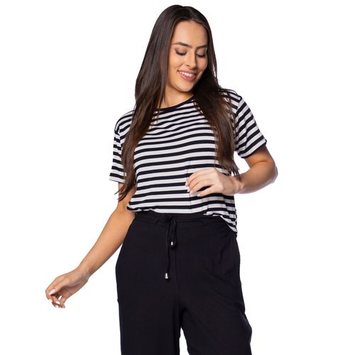Blusa Feminina Rechsul Manga Curta Listrada Preto/branco