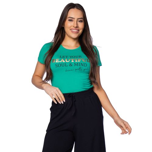 Blusa Feminina Feliny Manga Curta Beautiful Soul Verde
