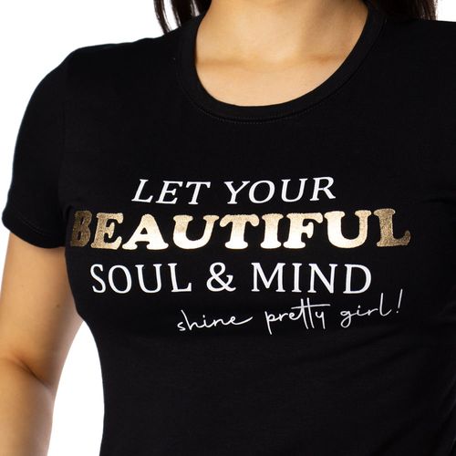 Blusa Feminina Feliny Manga Curta Beautiful Soul Preto