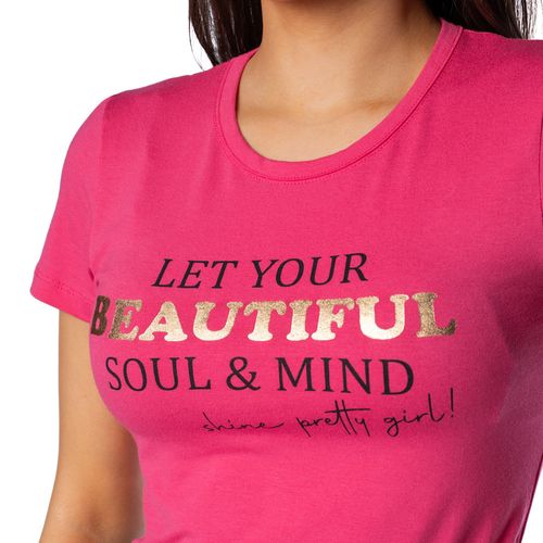 Blusa Feminina Feliny Manga Curta Beautiful Soul Rosa