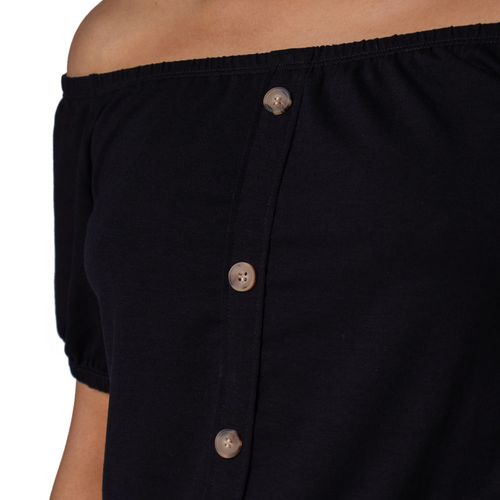 Blusa Feminina Feliny Ombro a Ombro Botões Preto