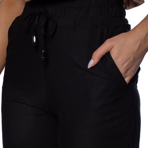 Calça Feminina Bruna e Bia Linho Reta com Cordão Preto