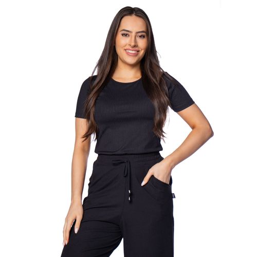 Blusa Feminina Rechsul Básica Canelada Manga Curta Preto