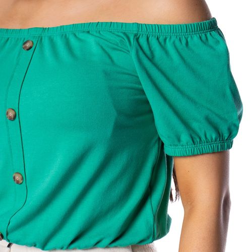 Blusa Feminina Feliny Ombro a Ombro Botões Verde