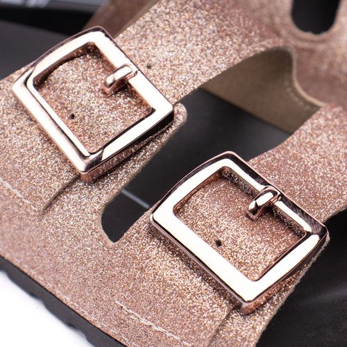 Chinelo Slide Feminino Moleca com Fivelas Glitter Ouro Rosado