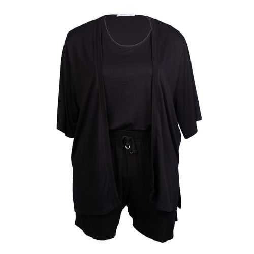 Conjunto Feminino Rovitex Plus Size com Regata, Short e Quimono Preto
